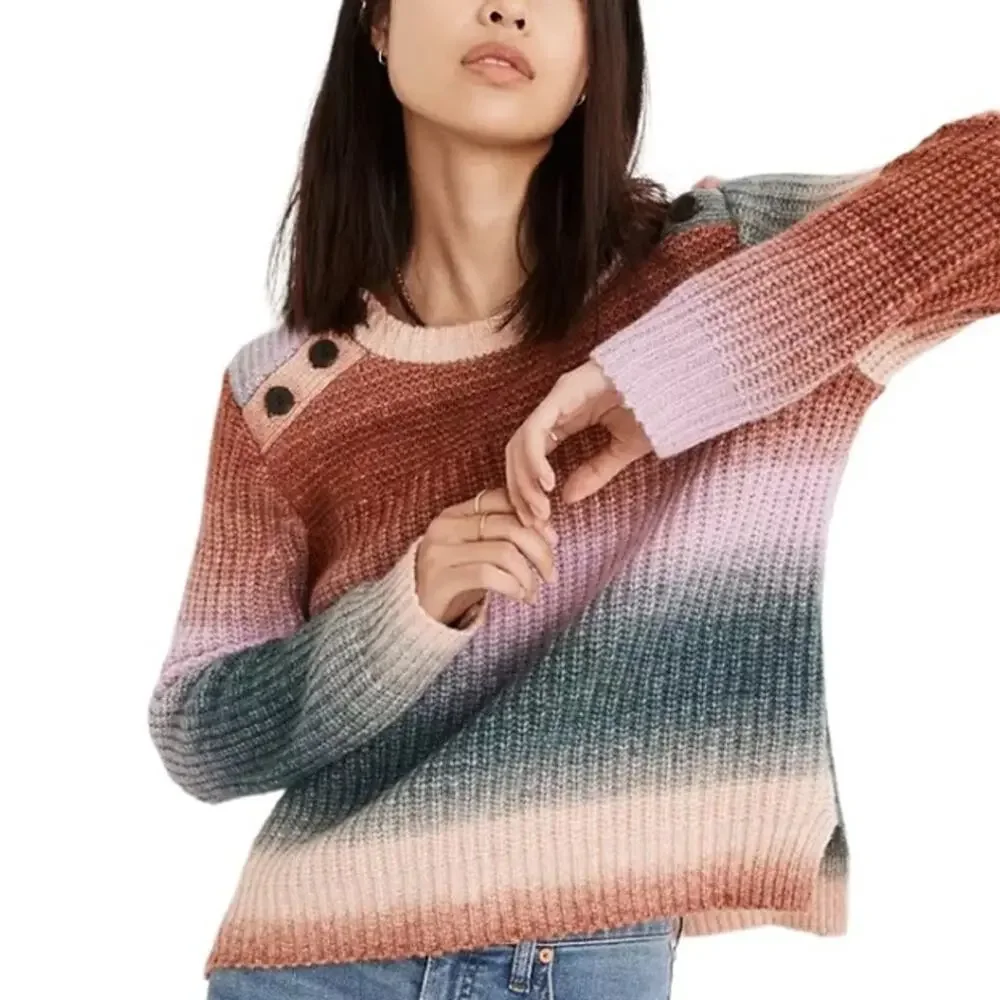 Madewell Space-Dyed Button-Shoulder Pullover Striped Sweater XS NWT